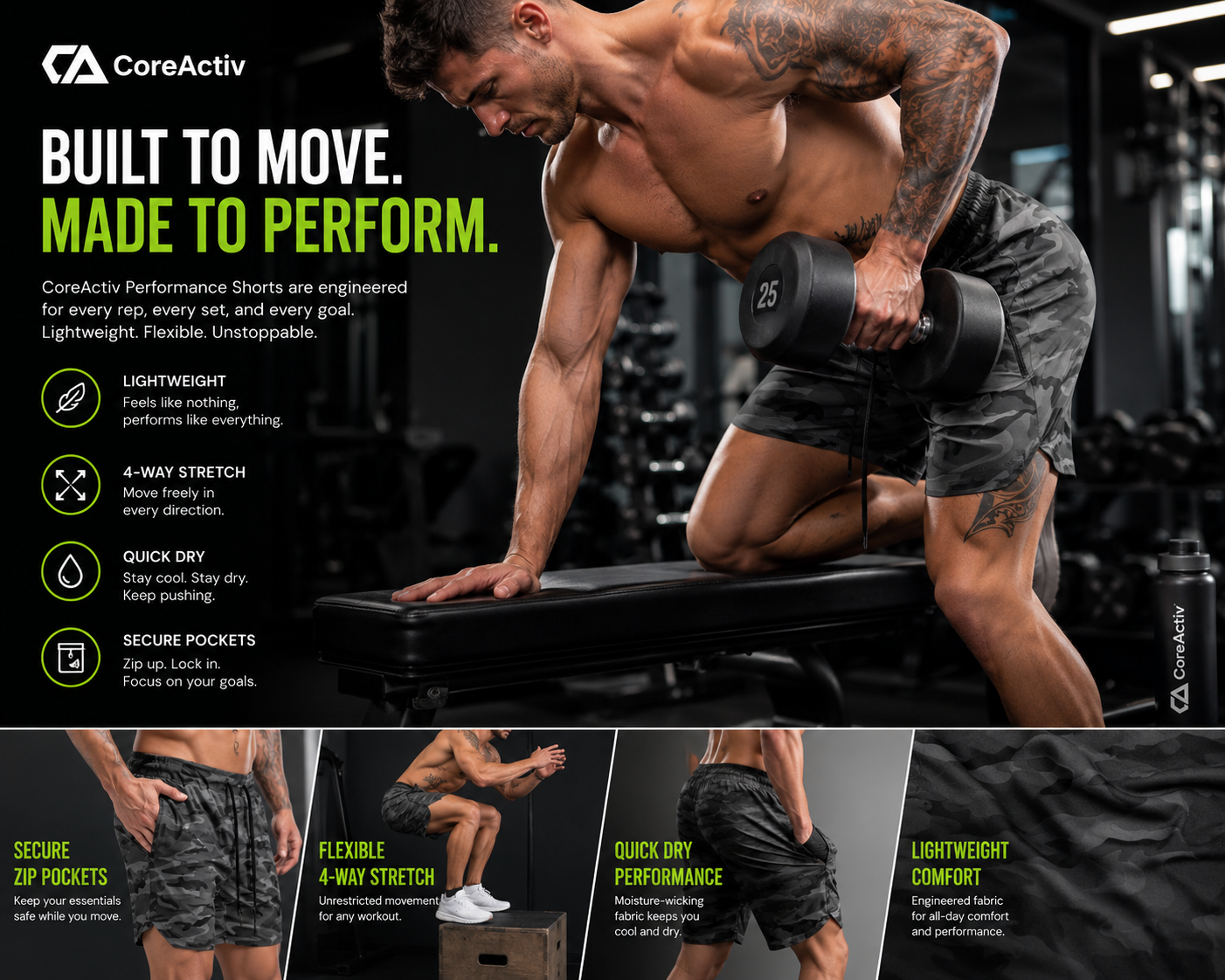 CoreShift Quick-Dry Performance Shorts